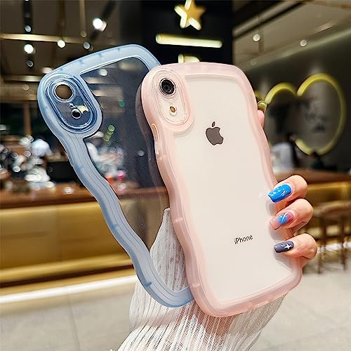 Image of Compatible with iPhone XR Case 6.1 inch, Cute Kawaii Curly Wave Frame Shape Soft Silicone Shockproof Protective Phone Cover for Women Girls, Clear /Yellow