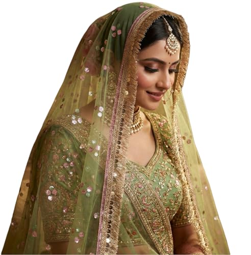 Image of Navti Creations Women's Lightweight Net Dupatta With Sequence Embroidery & Kiran Border (Length 2.25m)