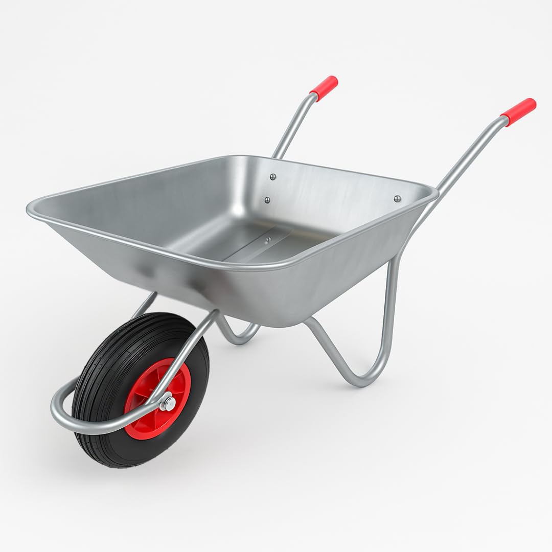 Carretilla de jardín de 65 l, Estructura de Acero galvanizado, Rueda neumática 4.00-6, cámara de Aire, Capacidad de Carga 80 kg, Ideal para jardín, establo y Obras