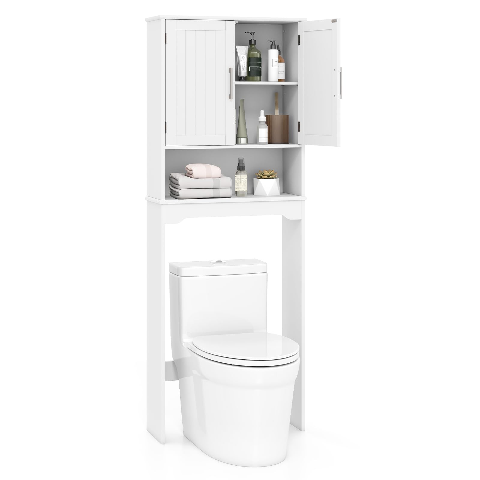 COSTWAY Mueble sobre Inodoro, 2 Puertas, 2 Baldas Regulables y 1 Estante, Armario Lavadora, Mueble Encima WC, 63x23x168 cm, Blanco