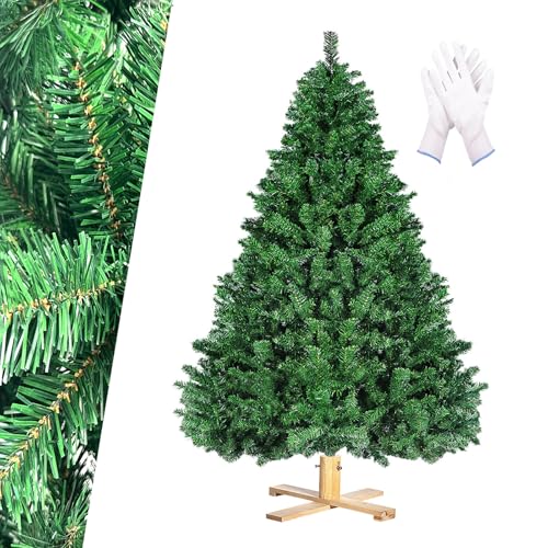 210 CM Árbol de Navidad(Ø ca. 135 cm), Árbol Navidad Artificial Verde con 1346 Ramas, 7 FT Árbol con Soporte de Madera, Plegado, Extraíble e Ignífugo para Ambiente Navideño