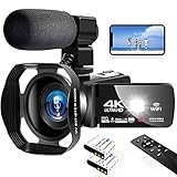 Lincom Tech 4K Video Camera Ultra HD Camcorder 48.0MP IR Night Vision Digital Camera WiFi Vlogging Camera with External Microphone and Lens Hood, 3 in Touch Screen, Bronze, V4