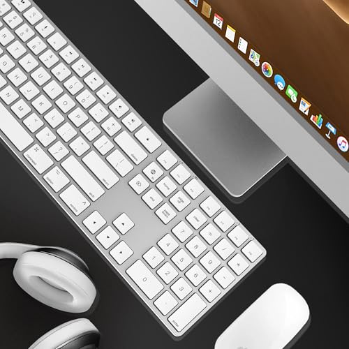 Image of Bluetooth Slim Keyboard for Mac, Aluminum Rechargeable Keyboard Wireless, Low-Profile Silent Flat Key Compatible with Apple iMac, MacBook, Mac and iOS, Full Size - Silver White