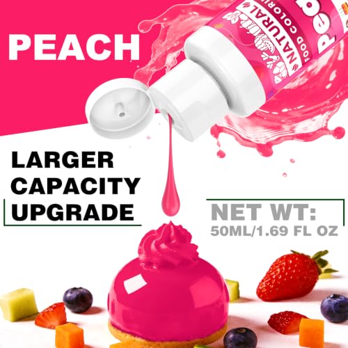 Image of Peach Natural Food Coloring - 50ml Plant Based Food Dye, No FD&C & Artificial Dyes, Gluten-Free, Food-Grade, Vibrant Liquid Colors for Icing, Baking, Cake Decorating, Frosting, Fondant, Slime - 1.69 Fl.Oz Bottles