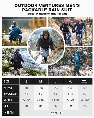 Herren & Damen Regenanzug Wasserdichte Packbare Regenjacke+Regenhose mit Reflektierender Outdoor Regenkleidung Winddichte Regenset Leichter Regenkombi für Radfahren Angeln Schwarz-ungefüttert XL