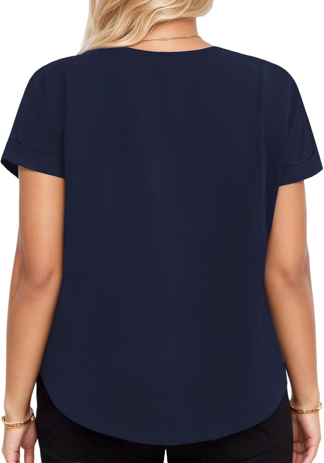 Womens Plus Size Summer Tops Casual Crewneck Going Out Tee Oversized Striped Color Block Shirts Navy Blue 2XL - Image 5