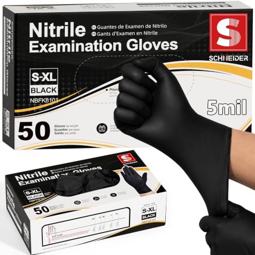 Image of Schneider Black Nitrile Gloves, Gloves Disposable Latex Free, Powder Free