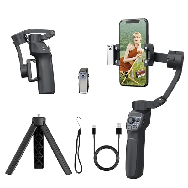 3-Axis Gimbal Stabilizer for Smartphone,Handheld Gimbal Tripod for iPhone&Andriod with Fill Light,AI Auto Face/Object Tracking,Foldable Rotating Stabilizer for Phone Video Recording,Vlogging
