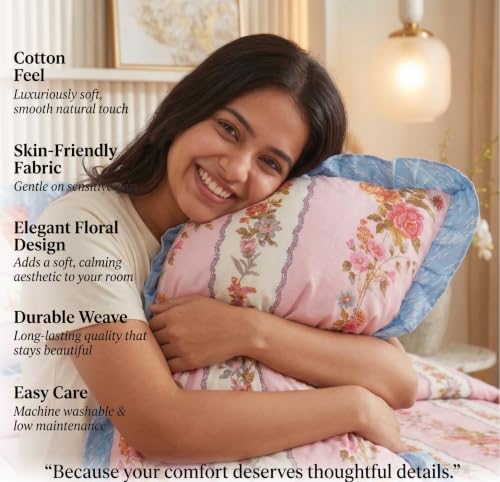 Image of BSB HOME 240 Tc Premium Single Bed Bedsheet, Soft Comfortable Bed Sheet with 2.5 Inches Frill Border, Stylish Printed Bedding for Bedroom, Elegant Bedsheet, 60 x 90 Inches - Mauve Pink