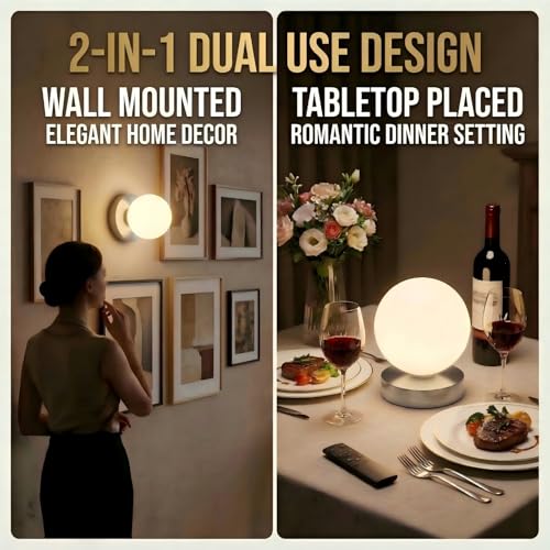 Image of Battery Operated Wall Sconce, Dimmable Wireless Brushed Nickel Wall Lamp with 5200mAh Rechargeable Battery, Portables Cordless Wall Light Fixtures for Painting Living Room Bedroom Hallway