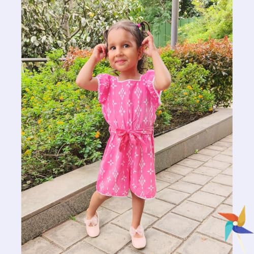 Image of 100% Cotton Girls Sleeveless Short Jumpsuit | Pink