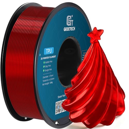 Image of Geeetech TPU Filament 1.75mm, 1KG (2.2lbs) Spool - 95A Flexible 3D Printer Filament with High Elasticity, Dimensional Accuracy ±0.03mm, Fits Most FDM Printers, Clear Red