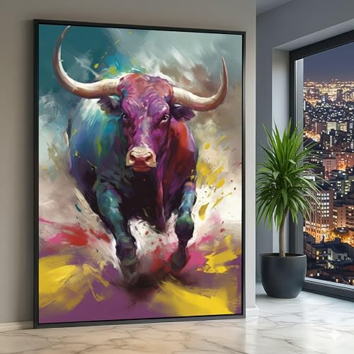Toile taureau art mural abstrait peinture animalière moderne