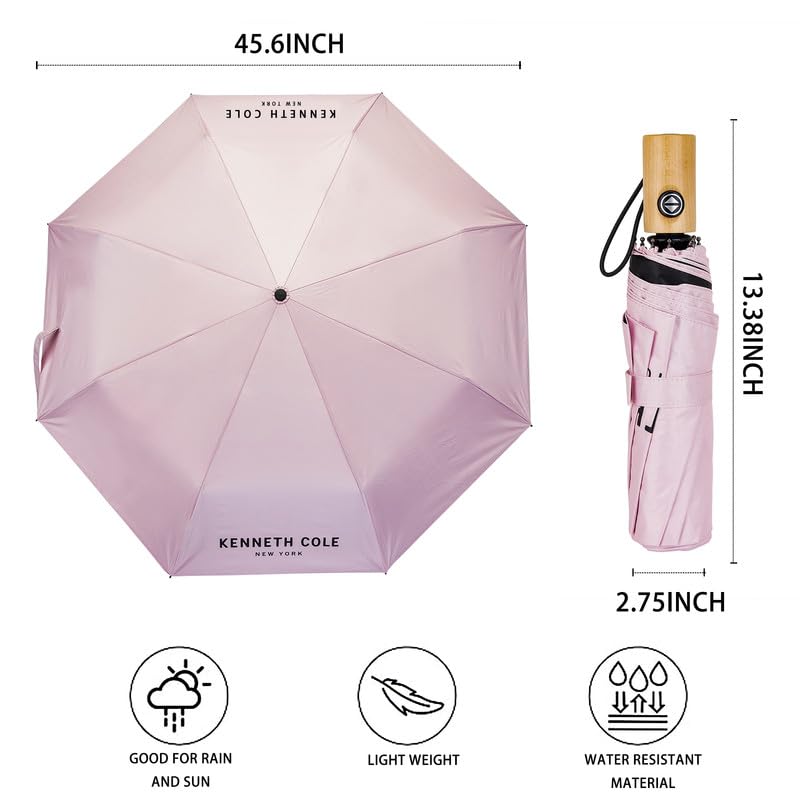 Image of KENNETH COLE New York Folding Umbrella for Men & Women, Auto Open & Close, Lightweight Compact Design, Water Resistant Canopy, Portable Travel for Rain & Sun - KCMUM002