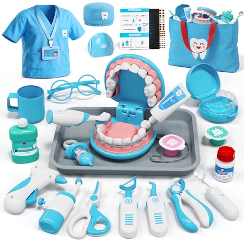 Lehoo Castle Maleta de Médicos de Brincar, Jogo de Dentista, Brinquedos de Médica, Kit Médico Infantil, Brinquedos para Crianças de 3 Anos (Azul)