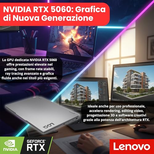 Image of Lenovo LOQ Gaming Laptop, 15.6 inch FHD (1920 x 1080), AMD Ryzen 7 250, NVIDIA GeForce RTX 5060, 32GB DDR5 RAM, 1TB PCIe M.2 SSD, Bundle with Laptop Cooler BDL, Wi-Fi 6, Windows 11 Pro, Grey