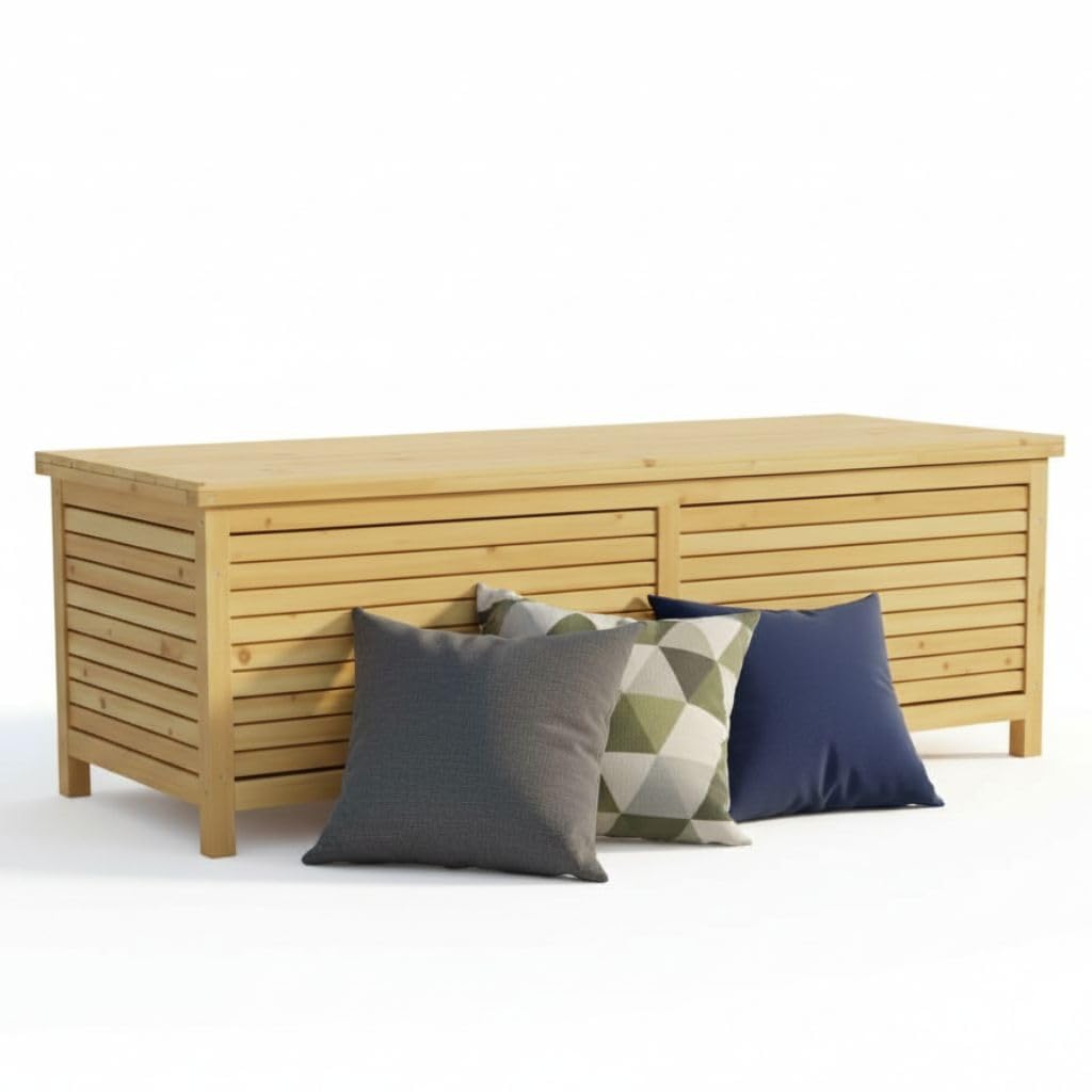 Mucola Auflagenbox Kissenbox Gartentruhe mit Deckel 140x46x52 cm Holz Braun | wetterfest und robust, Platz für Gartenpolster und Gartengeräte, aus Massivholz, individuell gestaltbar und streichbar