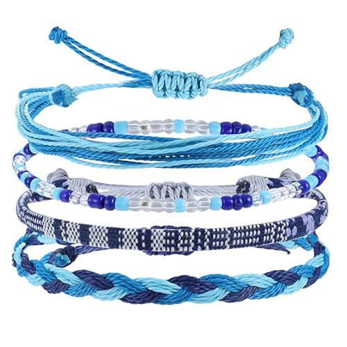 Image of Beach Summer Ankle Bracelet for Women Handmade Braided Adjustable String Anklets Waterproof Surfer Bracelet