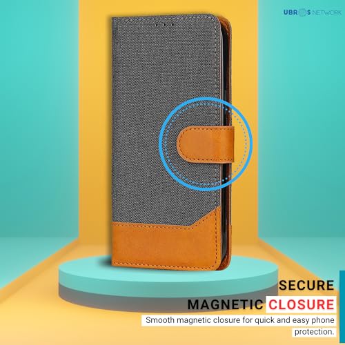 Image of Samsung A32 5G Flip Back Cover Case | Denim Fabric | Eco-Friendly Leather | Magnetic Closure | Shockproof Stylish Mobile Flip Cover for Samsung A32 5G (Grey)
