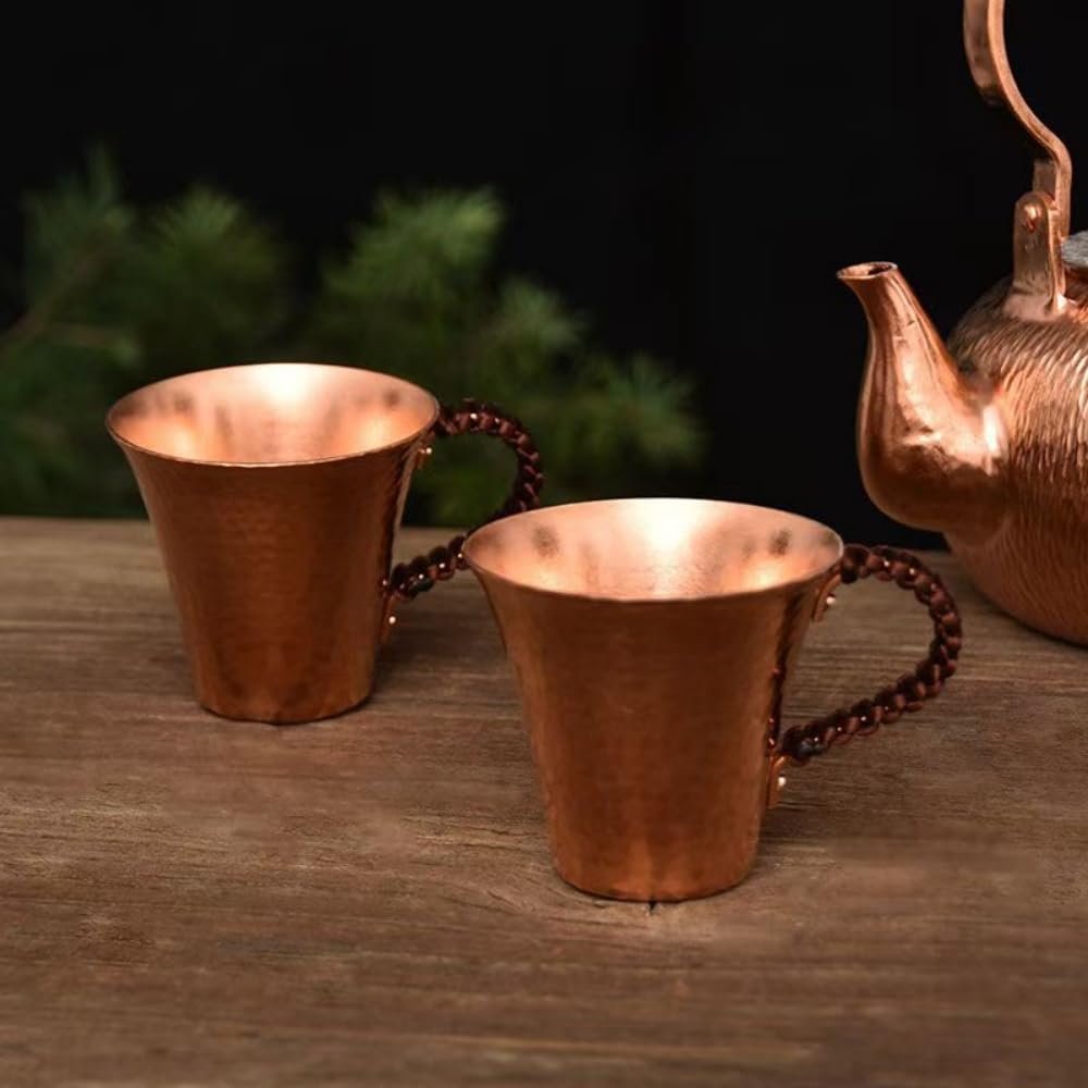 Juego de 2 tazas de té de cobre puro hechas a mano, tazas martilladas