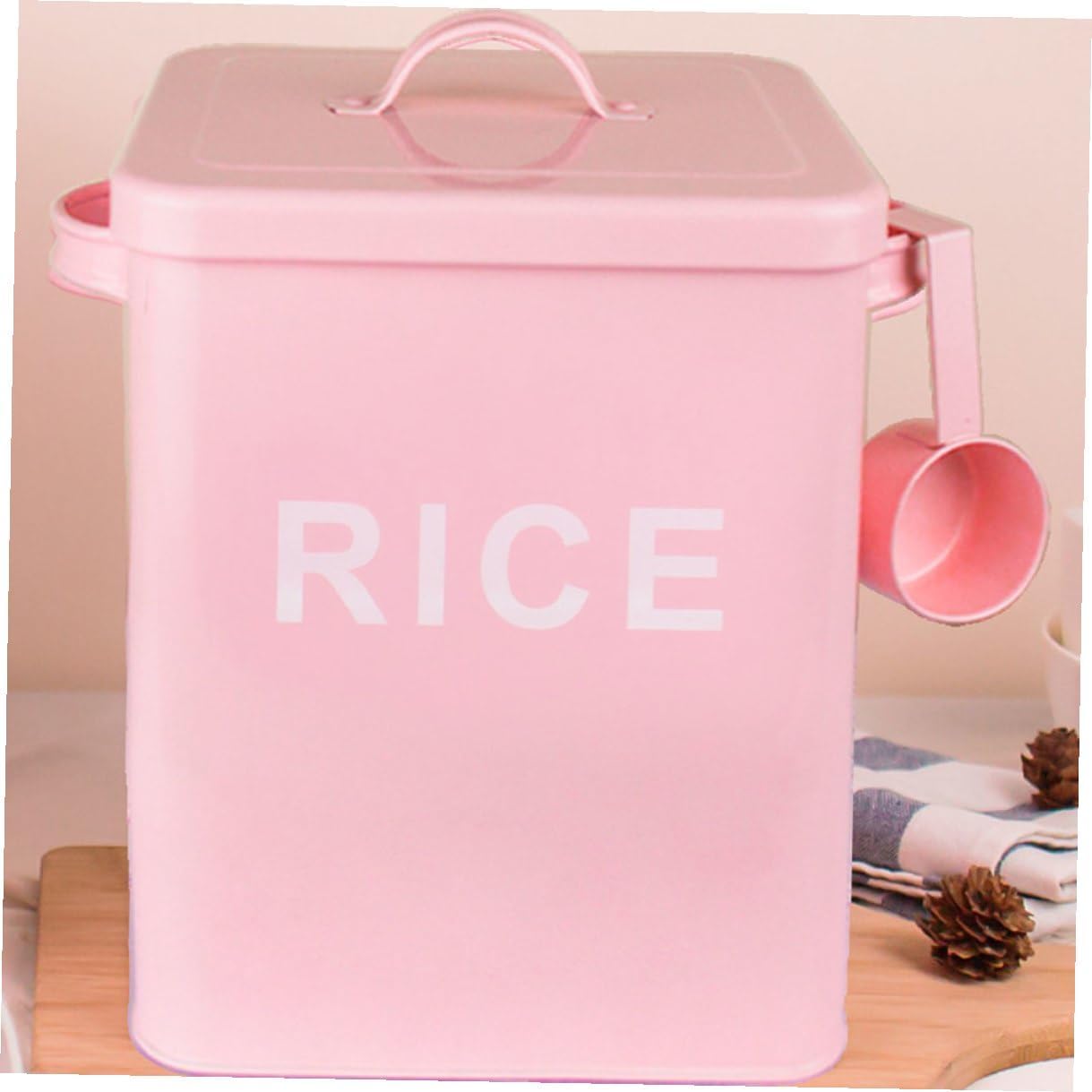 DOITOOL Iron Pet Food Storage Barrel with Sealing Lid and Measuring Cup Pink Rice Bin for Cat and Dog Food for Household Pet Supplies