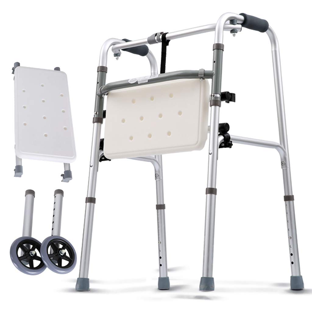 Ayuda de Movilidad para Caminar Plegable de Aluminio Ligero, Andador, Andador 2 en 1 con Asiento y 2 Ruedas