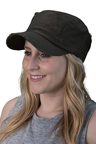 Distressed Womens Mens Vintage Military Style Army Cadet Hat - Black #TOP3