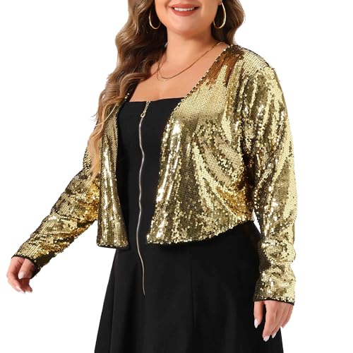 Image of Agnes Orinda Plus Size Sequin Cardigan for Women Glitter Shinny Metallic Long Sleeve Shrug Bolero Cardigans Jackets