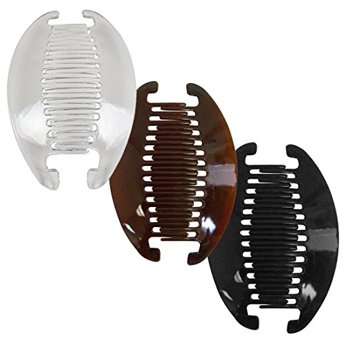 Set of Three 6.5 Inch Banana Clip Hair Clincher Interlocking Black Clear Tortoise
