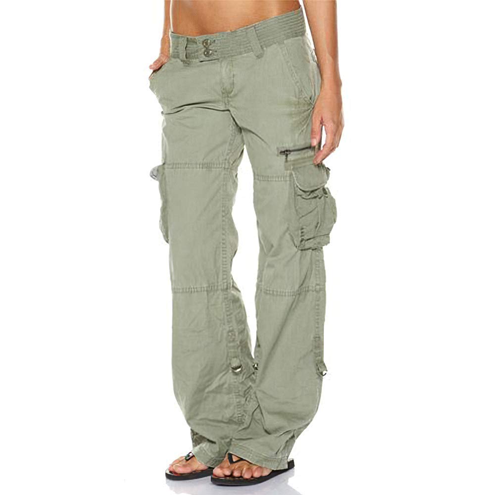 AkivideWomen's Tactical Active Loose Multi-Pockets Cargo Pants Casual Combat Military Trouser