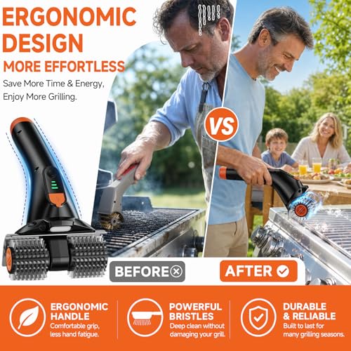 iFunSky Electric Grill Brush, Ultra-High 80W Power Dual-Head Cordless Rechargeable Grill Cleaner with 2.5H Fast Charge, Heat-Resistant, Waterproof, Anti-Splatter, Ergonomic Design BBQ Grill Brush. by iFunSky - Used condition - Image 3