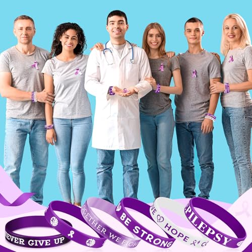 Image of Landical 300 Pcs epilepsy awareness Silicone Bracelets Purple Ribbon Motivational Rubber Wristbands Colored epilepsy awareness wristbands For Event Support Charity Supplies Favor
