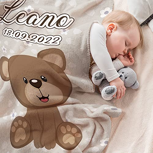 SOUFEEL Couvertures Personnalisées avec Nom Couverture de Réception Personnalisée avec Nom de Bébé et Date Couverture Douce avec Animal Cadeaux Personnalisés pour Bébés Garçons Filles Nouveau-nés thumbnail