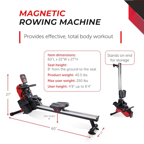Image of Stamina Magnetic Rower - Rower Machine with Smart Workout App - Rowing Machine with Magnetic Resistance for Home Gym Fitness - Up to 250 lbs Weight Capacity