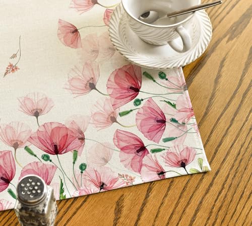 Artoid Mode Klatschmohn Blatt Frühling Tischwäsche, Saisonnal Sommer Küche Tisch Dekoration Drinnen Urlaub Party Dekor 100x100 cm