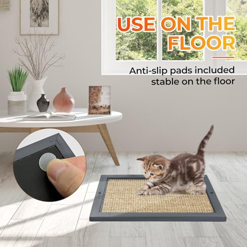 Rascador de gato de sisal y madera natural gris miniatura 3