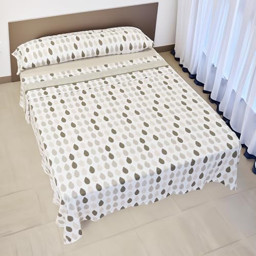 H HANSEL HOME Juego de Sábanas Termicas 3 Piezas Pirineo para Cama de 150x190cm, Sábanas Polares de Invierno Ultra Suave, Incluye Sabana Bajera + Encimera + Funda de Almohada - Gotas Marrón