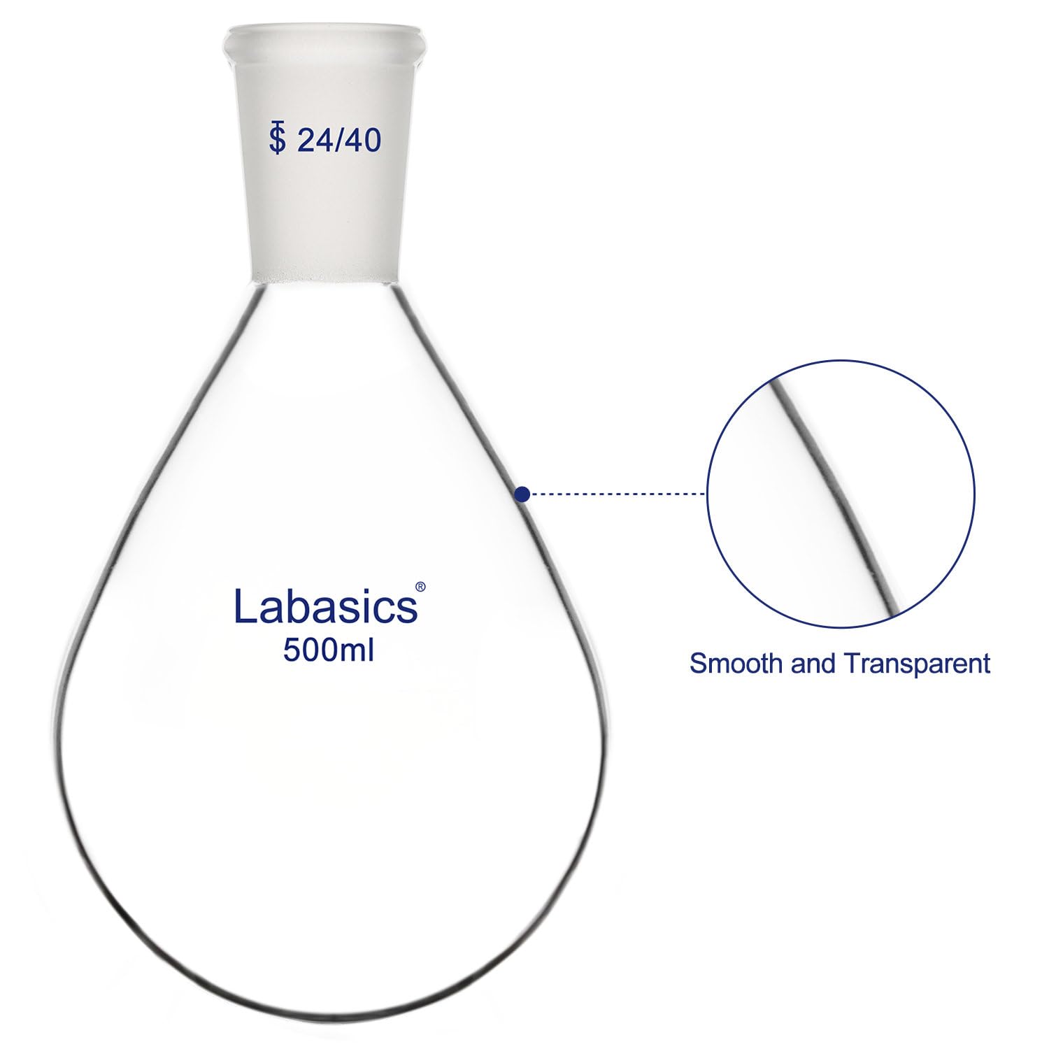 Labasics Pallone di Recupero a collo Singolo in Vetro Borosilicato Pallone per Evaporazione Rotante, con Giunto Esterno 24/40, 500 ml