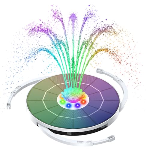 AISITIN 3.5W Solar Fountain with Lights, Built-in 3000mAh Battery & 3 Fixed Brackets & Crystal Ball & 8 Nozzles, Solar Water Fountain for Bird Bath, Backyard, Garden, Fish Pond, Only Work at Night!