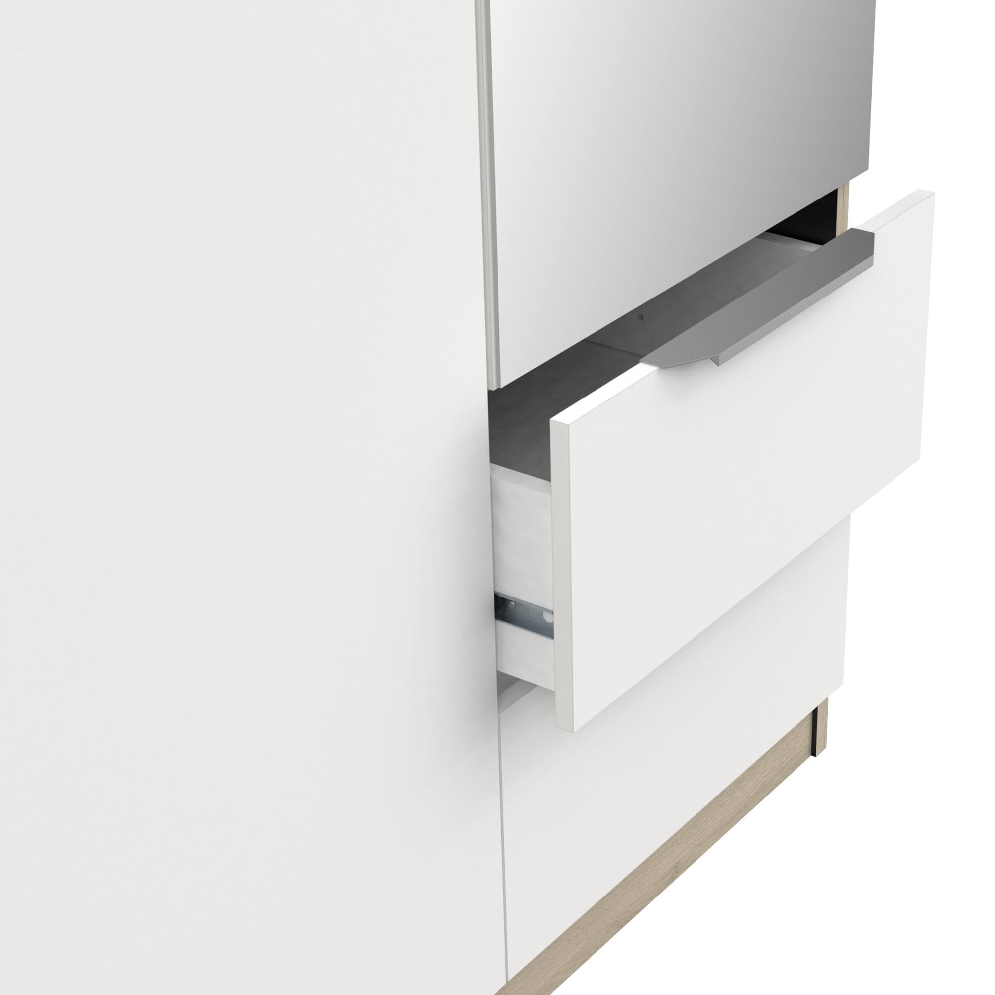 Armoire GHOST - Décor chene kronberg et blanc mat - 3 Portes + 2 Tiroirs + 1 miroir - L.119,4 x P.51,1 x H.203 cm - DEMEYERE