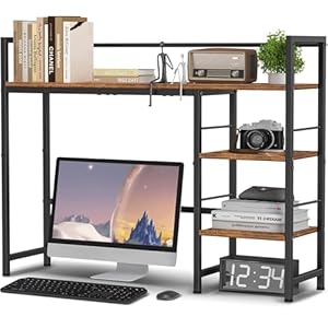 Desk Shelf, 38.5 Inch Desk Hutch for Computer Monitor, Computer Desktop Bookshelf Storage Rack Adjustable Desk Hutch Top Only, 3 Tier Desk Organizer Shelf for Office Home, Rustic