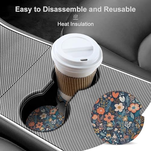 Portavasos para auto, patrón floral, madera, 2.6 pulg, 2 pcs miniatura 4