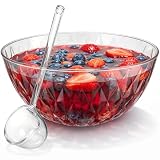 Yiyiring Plastic Punch Bowl with Ladle 1.26 Gallon (5.04 Quart) Diamond Texture Punch Bowl with Serving Spoon...