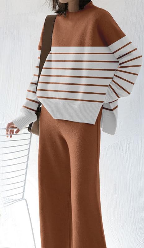 Vista 3 de ETCYY NEW Conjunto de sudadera de punto para mujer de 2 piezas con suéter y pantalón de pierna ancha