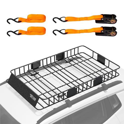 TUFFIOM 64'x 39'x 6' Universal Rooftop Cargo Carrier Basket, Extendable Steel Roof Rack Basket...