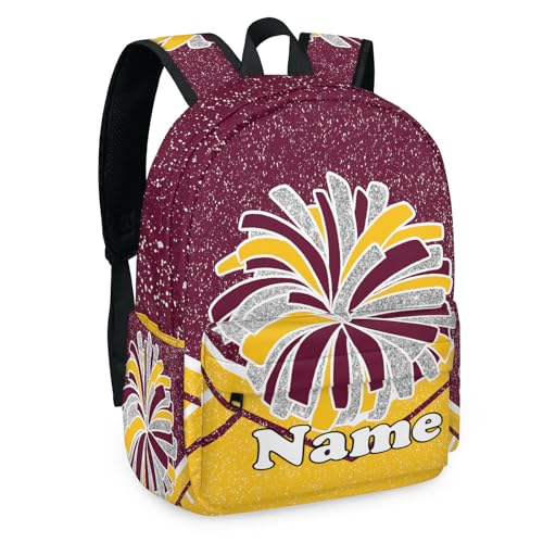 Custom Cheer Cheerleader Backpack 16.3 Inch Maroon Yellow Personalized Name Lightweight Travel Causual Daypack for Cheerleading Team Gifts2