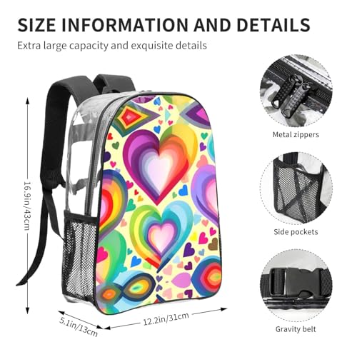 Sac à dos transparent au design cœurs colorés idéal pour le lycée - 4