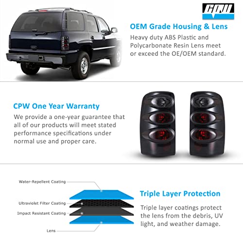 Cpw Tail Lights Compatible With [2000 2001 2002 2003 2004 2005 2006 Suburban/Tahoe/Yukon] Tail Lights (Black/Smoke) #TOP1