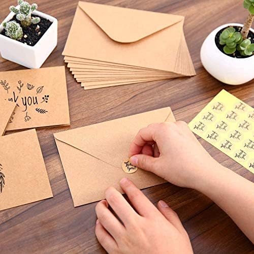 Delleu Thank You Cards Multipack, 36 Pack Kraft Paper Thank You Cards Thank U Greeting Card 36 Kraft Paper Envelopes for Wedding, Graduation, BROWN