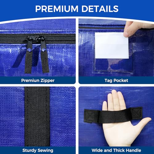 Image of BAGAIL Heavy Duty Moving Bags with Strong Handle, Extra Large Moving Boxes, Storage Tote for Clothes, College Moving Supplies(Dark Blue, 12 Pack)